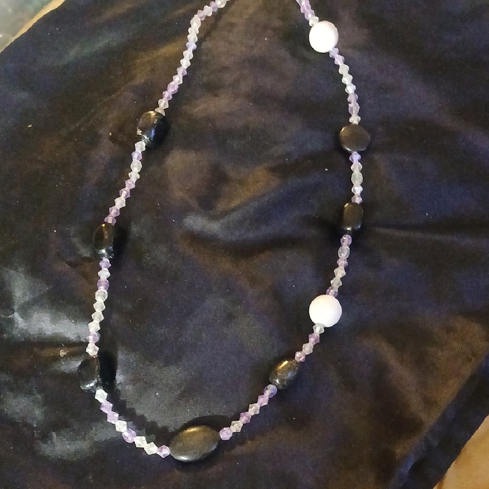 Elegant Black and Purple Beaded Necklace